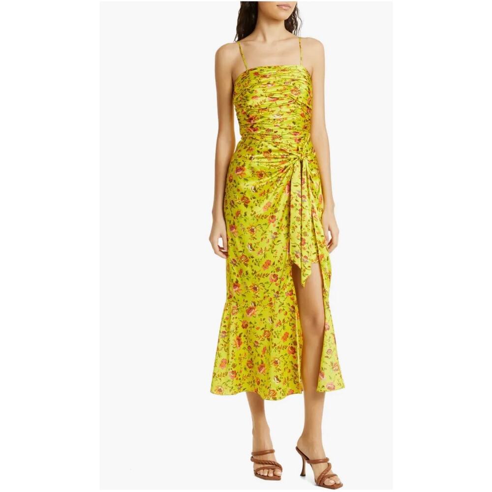 Cinq à Sept Provence Katz Ruched Floral Dress Sleeveless Pomelo Multi Size 8 NWT